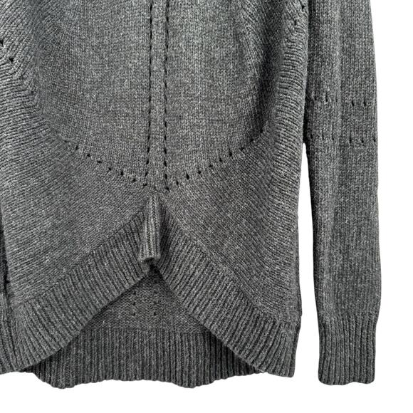 LOFT Charcoal Gray Wool Blend Open Knit Cowl Neck Asymmetrical Hem Sweater - Picture 9 of 11